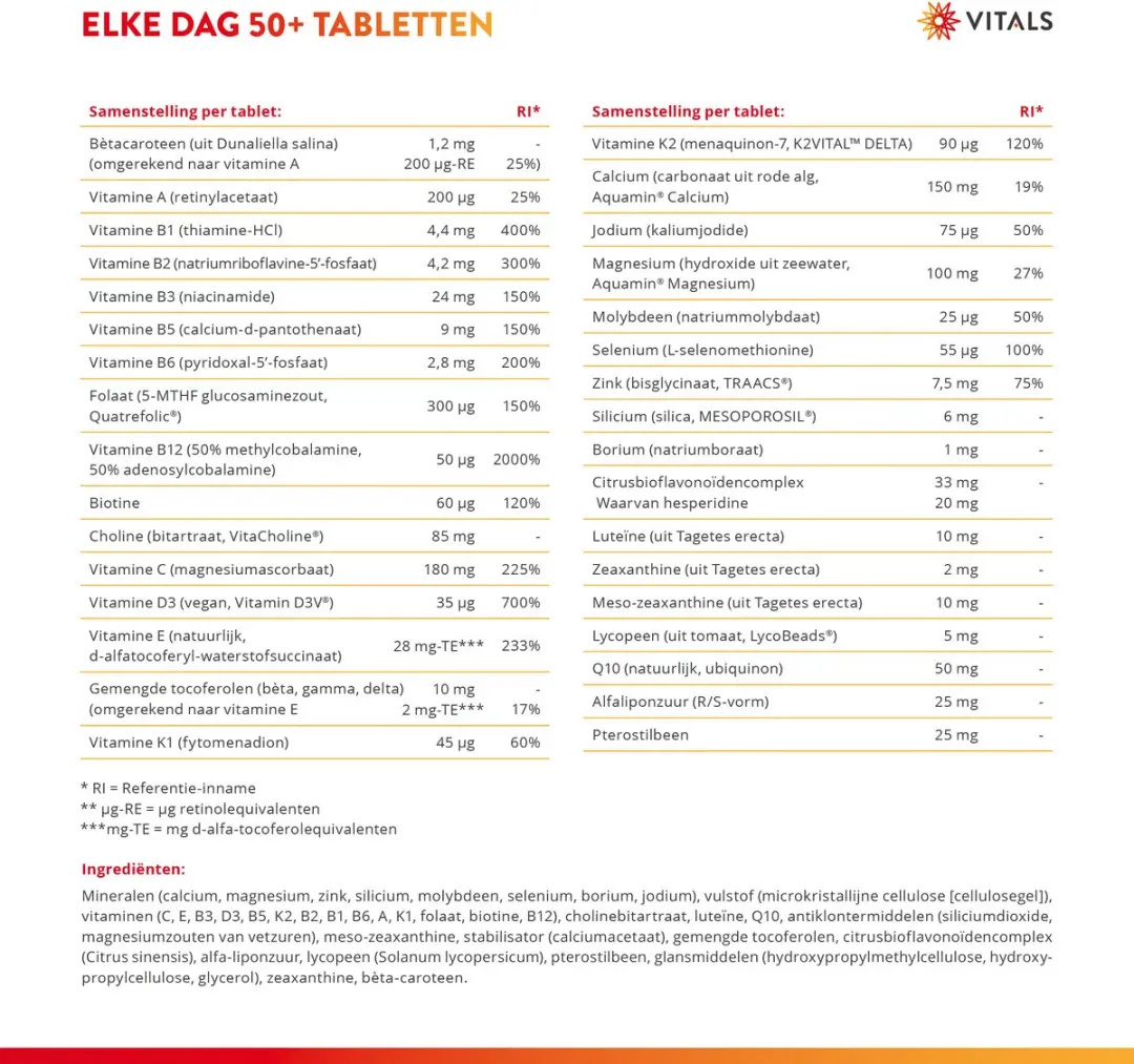 Vitals Elke Dag 50+ Multivitamine - 60 tabletten