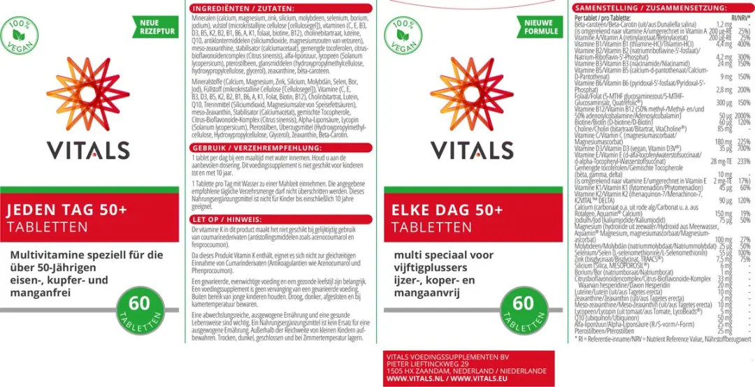 Vitals Elke Dag 50+ Multivitamine - 60 tabletten