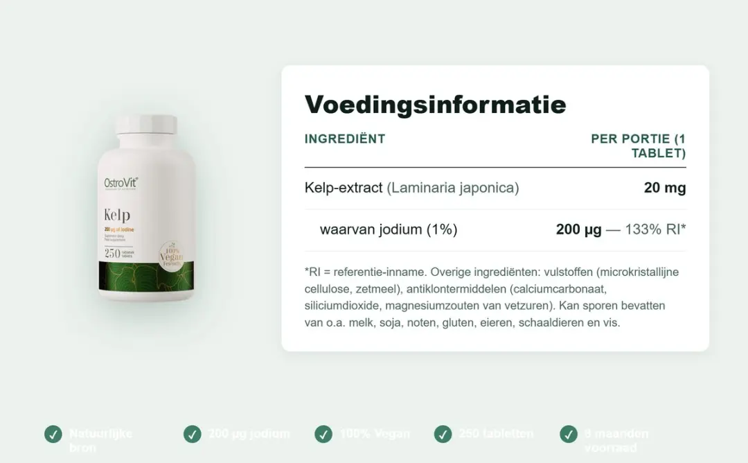OstroVit Kelp Jodium 250 Veganistische Tabletten - 119g