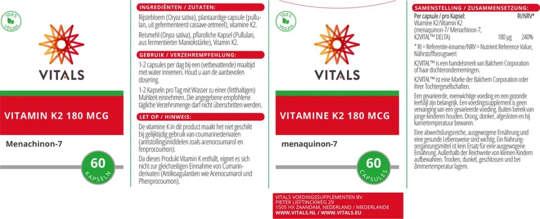Vitals Vitamine K2 180 mcg MK-7 - 60 Capsules