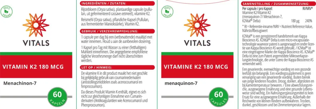 Vitals Vitamine K2 180 mcg MK-7 - 60 Capsules