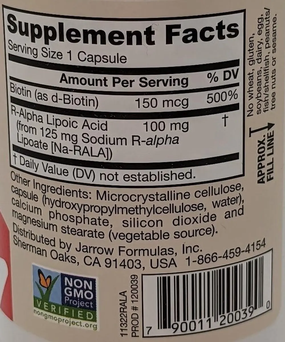 Jarrow Formulas R-Alpha Liponzuur 250mg - 60 Capsules