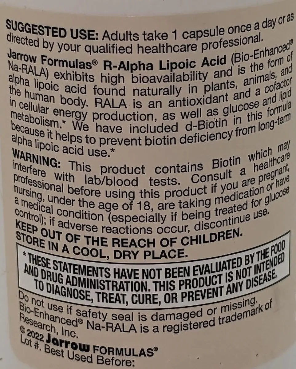 Jarrow Formulas R-Alpha Liponzuur 250mg - 60 Capsules