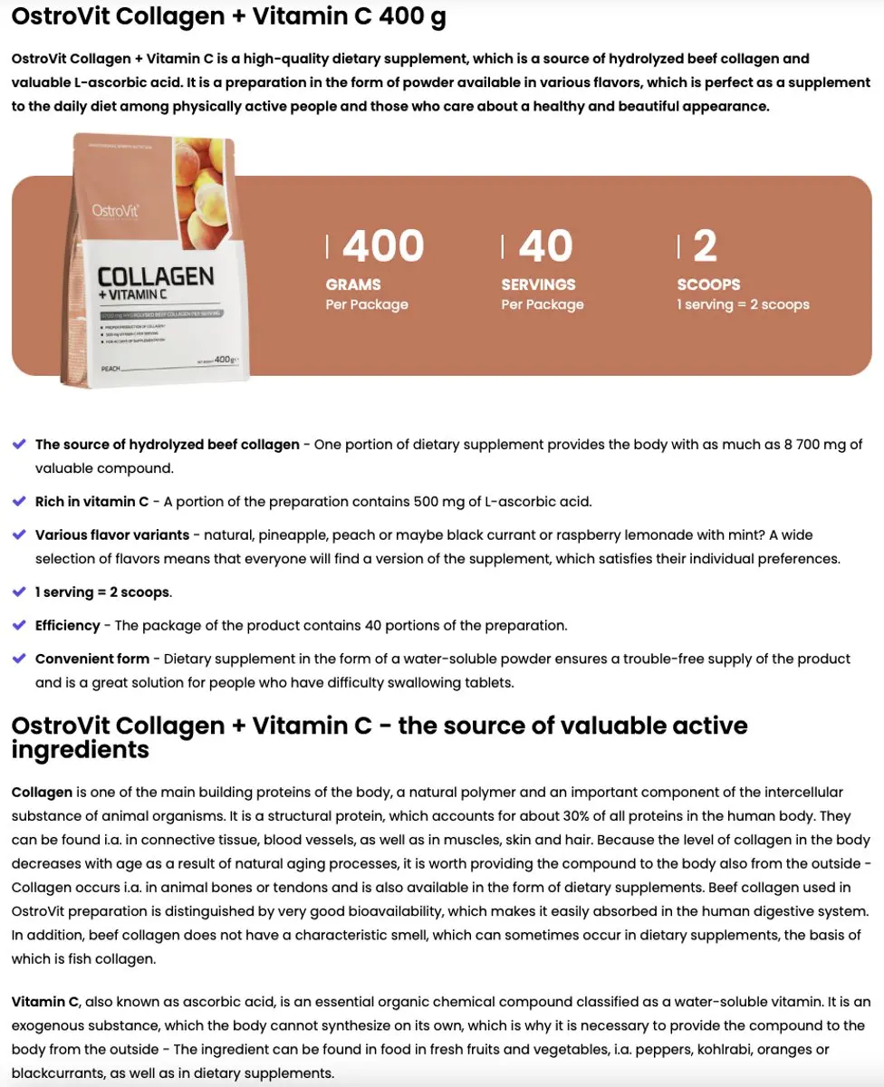 OstroVit Collagen + Vitamin C 400g - Peach