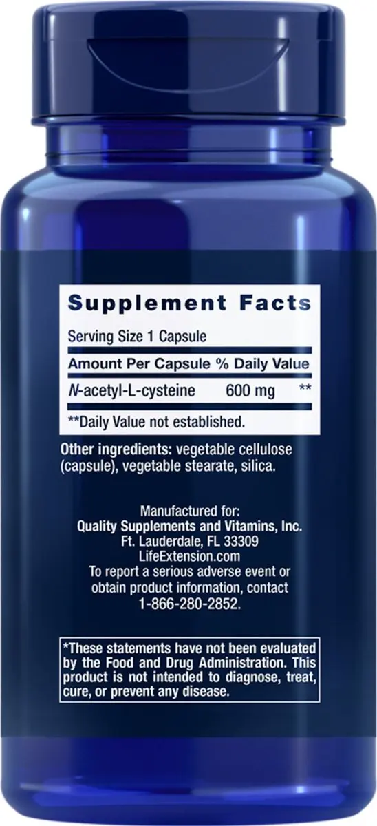 Life Extension N-Acetyl-L-Cysteine NAC 600mg - 60 Plantaardige Capsules