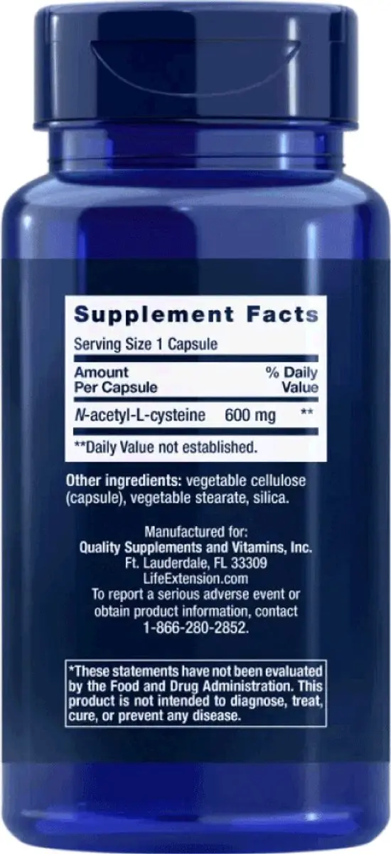 Life Extension N-Acetyl-L-Cysteine NAC 600mg - 60 Plantaardige Capsules