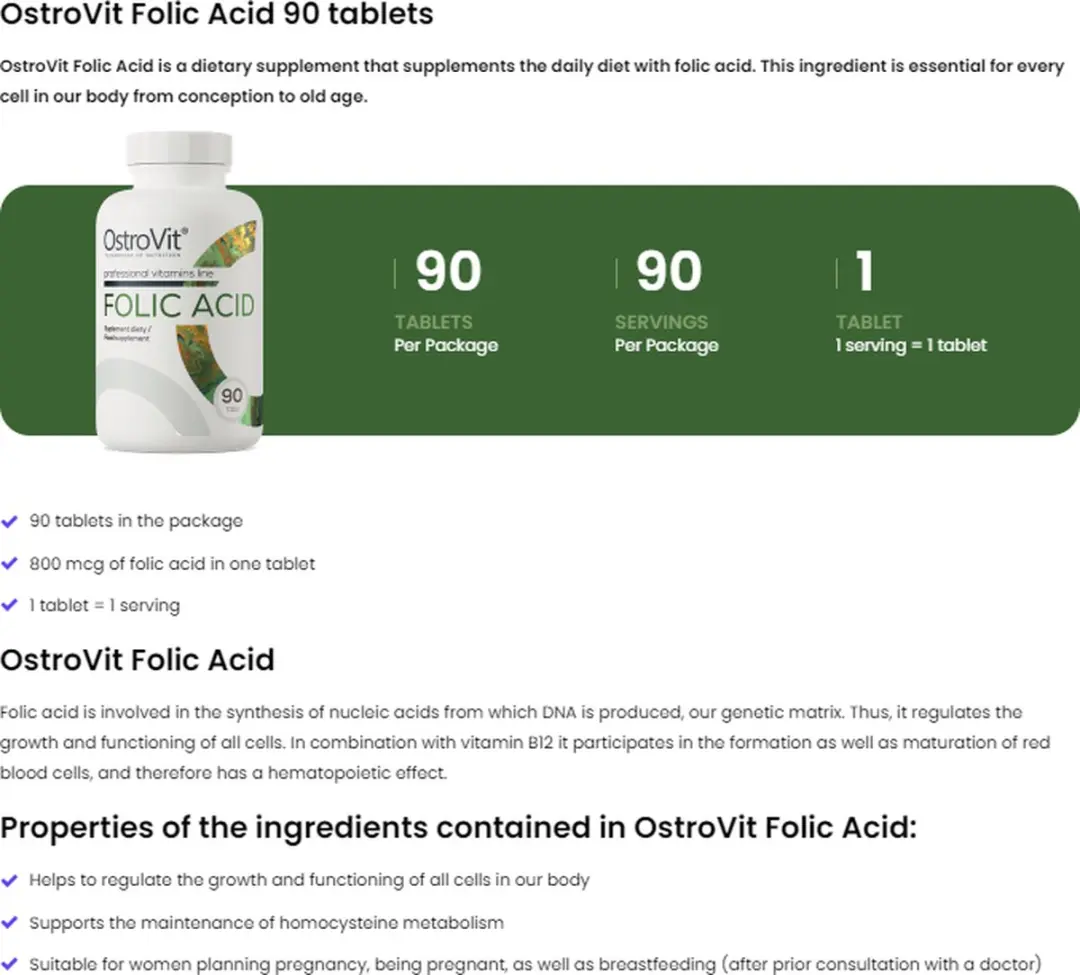 OstroVit Foliumzuur 90 tabletten