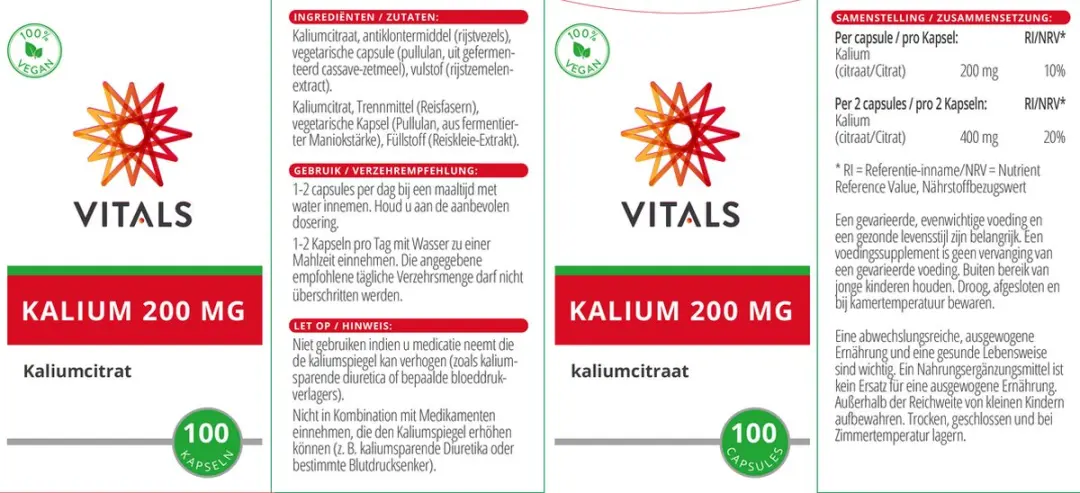 Vitals Kalium 200mg 100 Capsules