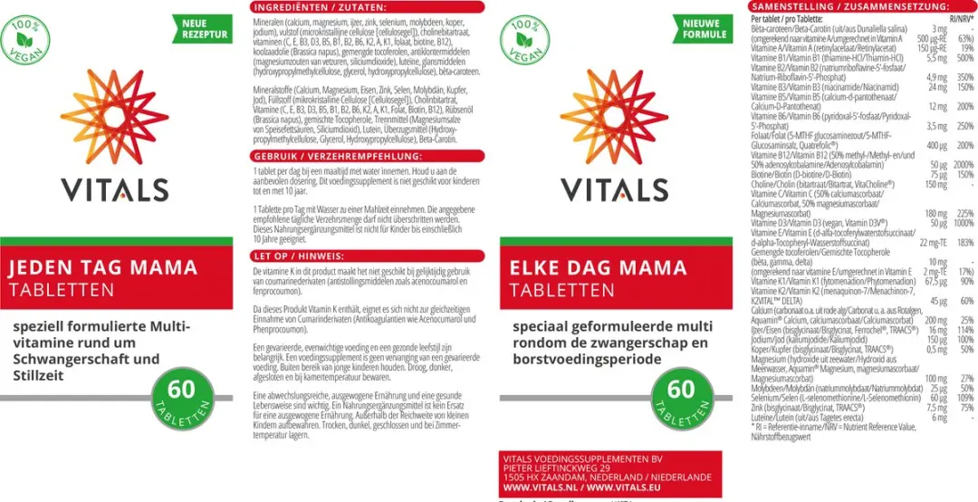 Vitals Elke Dag Mama Multivitamine 60 tabletten
