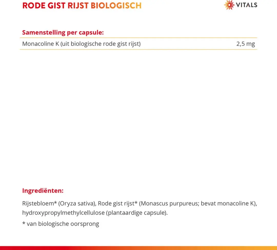 Vitals Rode Gist Rijst Biologisch 120 Capsules - 42g