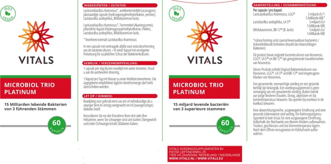 Vitals Microbiol Trio Platinum 60 Capsules - 15 miljard bacteriën