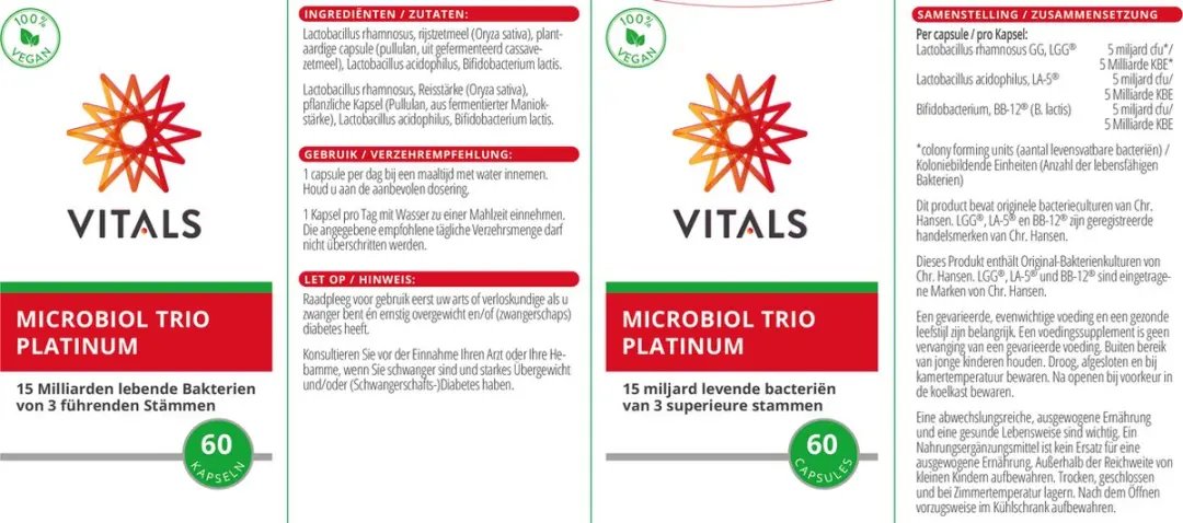 Vitals Microbiol Trio Platinum 60 Capsules - 15 miljard bacteriën