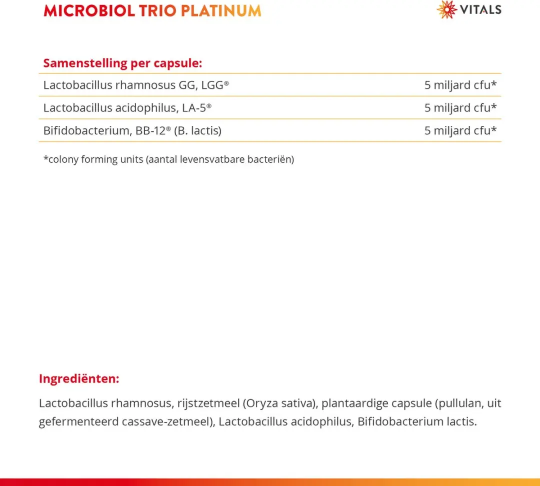 Vitals Microbiol Trio Platinum 60 Capsules - 15 miljard bacteriën