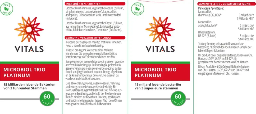 Vitals Microbiol Trio Platinum 60 Capsules - 15 miljard bacteriën