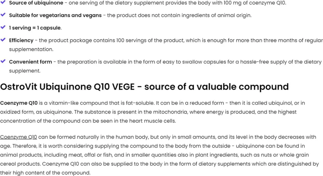 OstroVit Ubiquinone Q10 VEGE 100 Capsules
