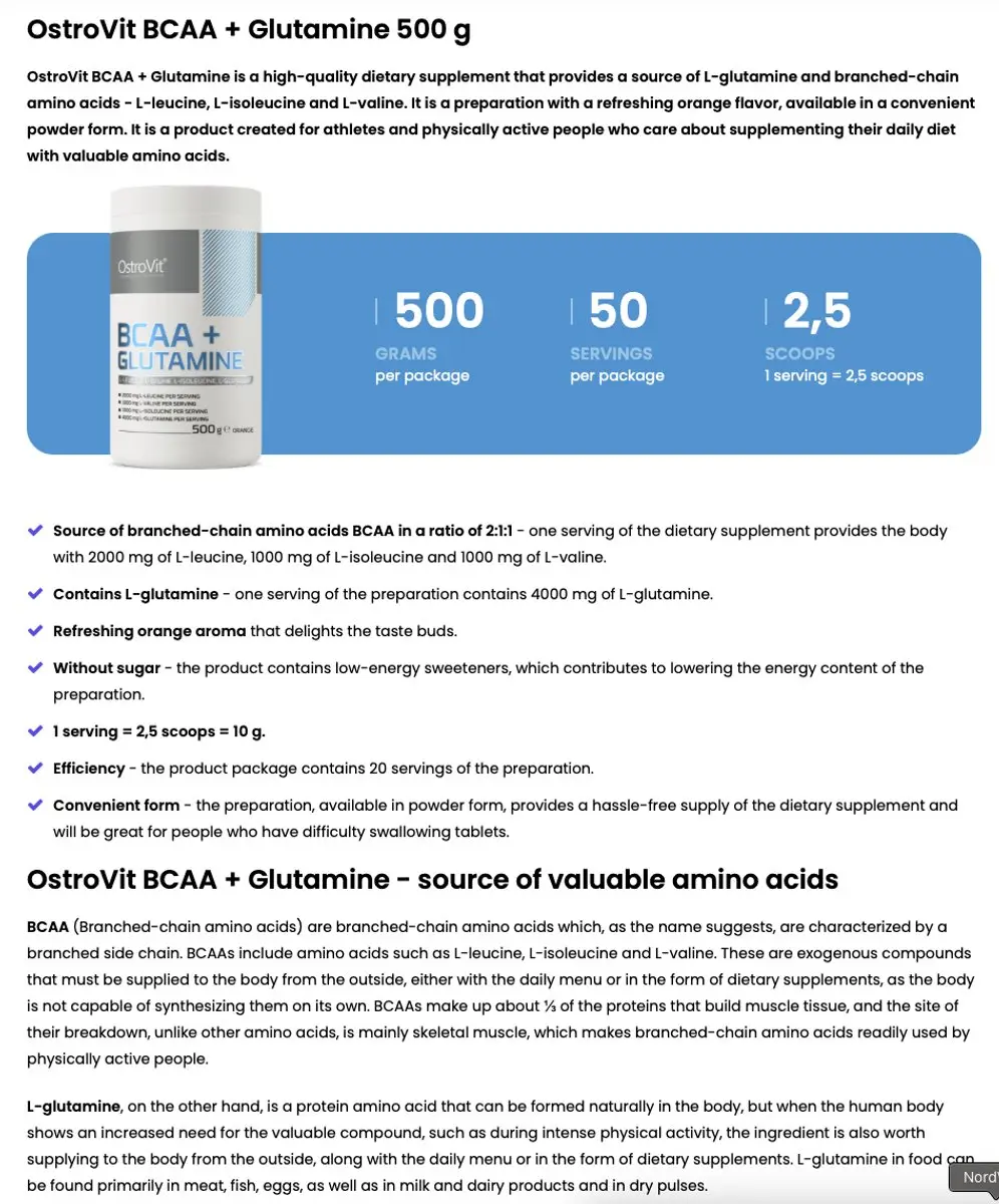 OstroVit BCAA + Glutamine 500g - Orange