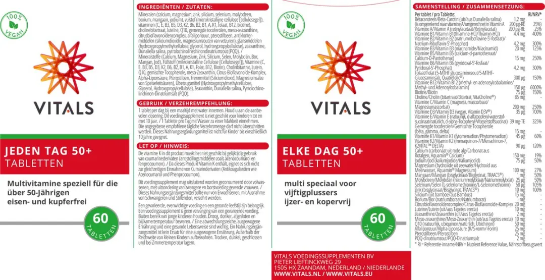 Vitals Elke Dag 50+ Multivitamine - 60 tabletten