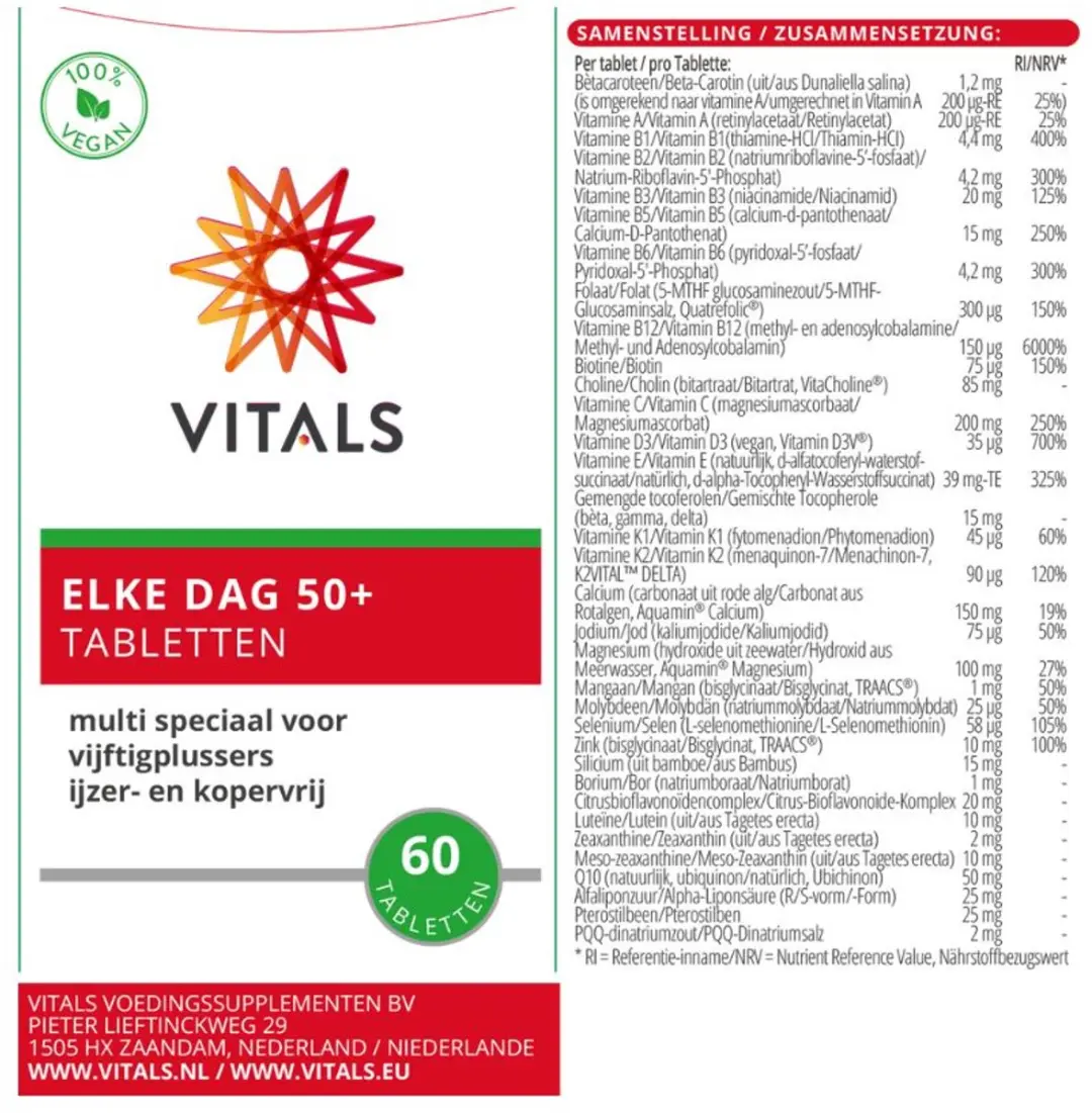 Vitals Elke Dag 50+ Multivitamine - 60 tabletten