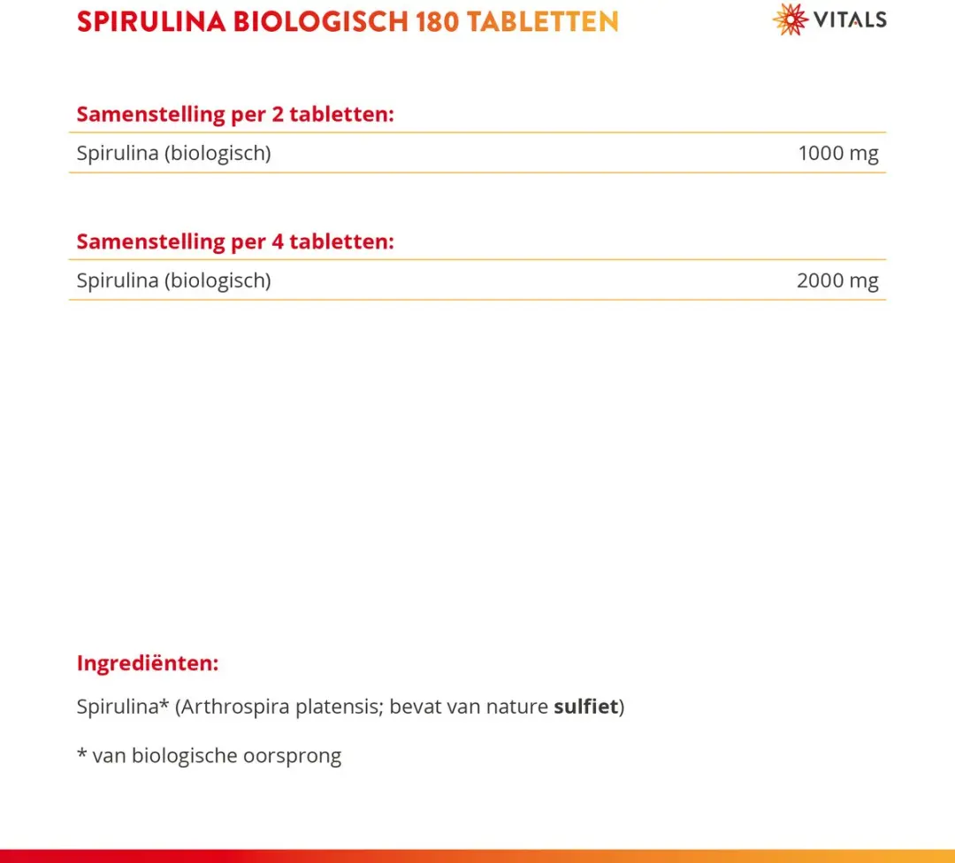 Vitals Spirulina Biologisch 500mg - 180 Tabletten