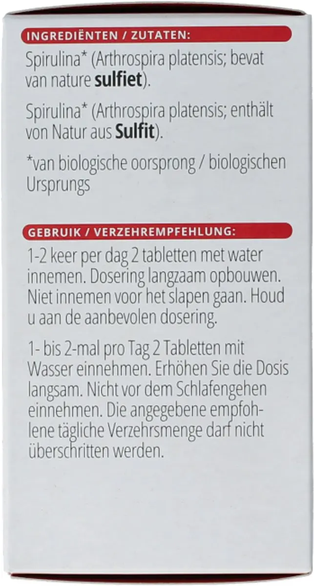 Vitals Spirulina Biologisch 500mg - 180 Tabletten