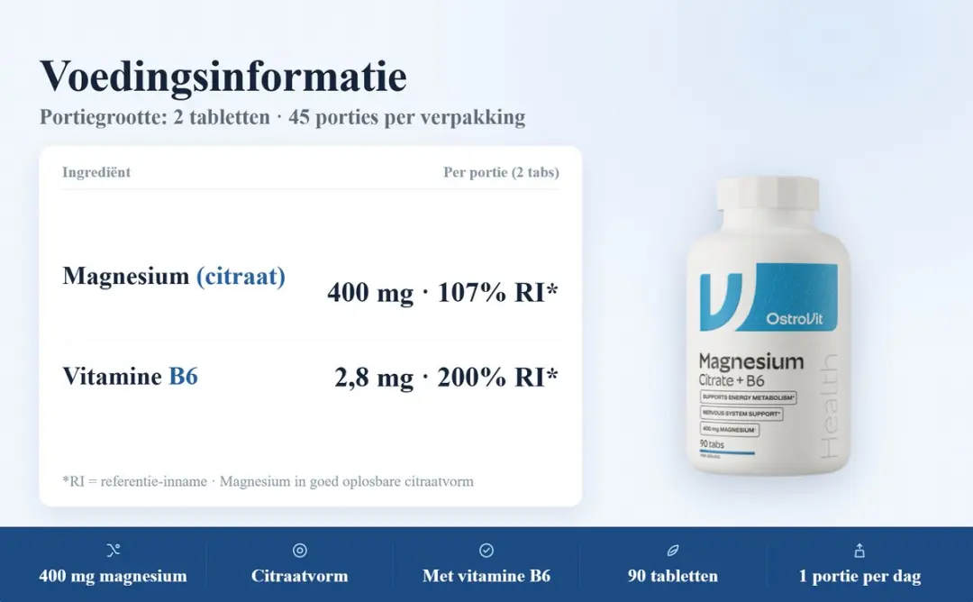 OstroVit Magnesium Citraat 400mg + B6 - 90 tabletten