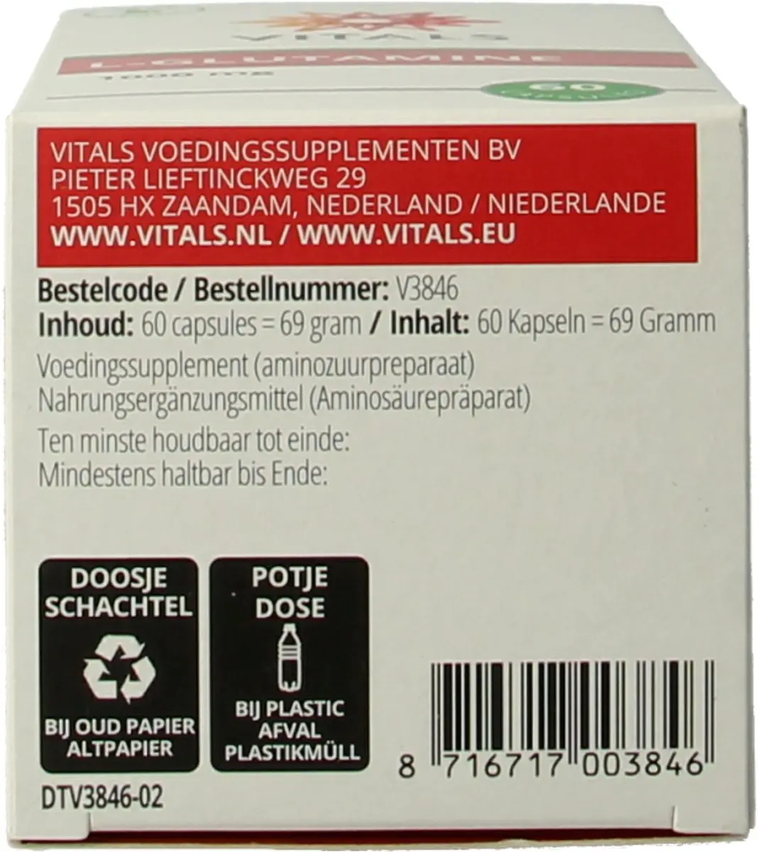 Vitals L-Glutamine 1000mg - 60 Capsules
