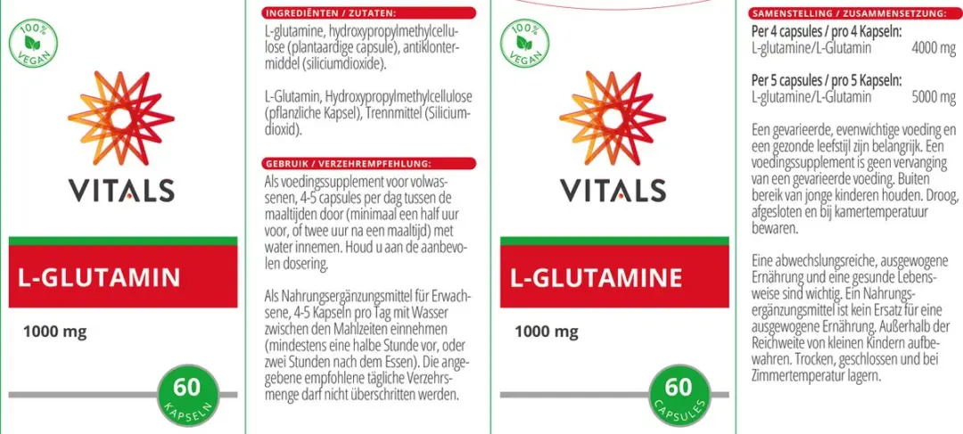 Vitals L-Glutamine 1000mg - 60 Capsules