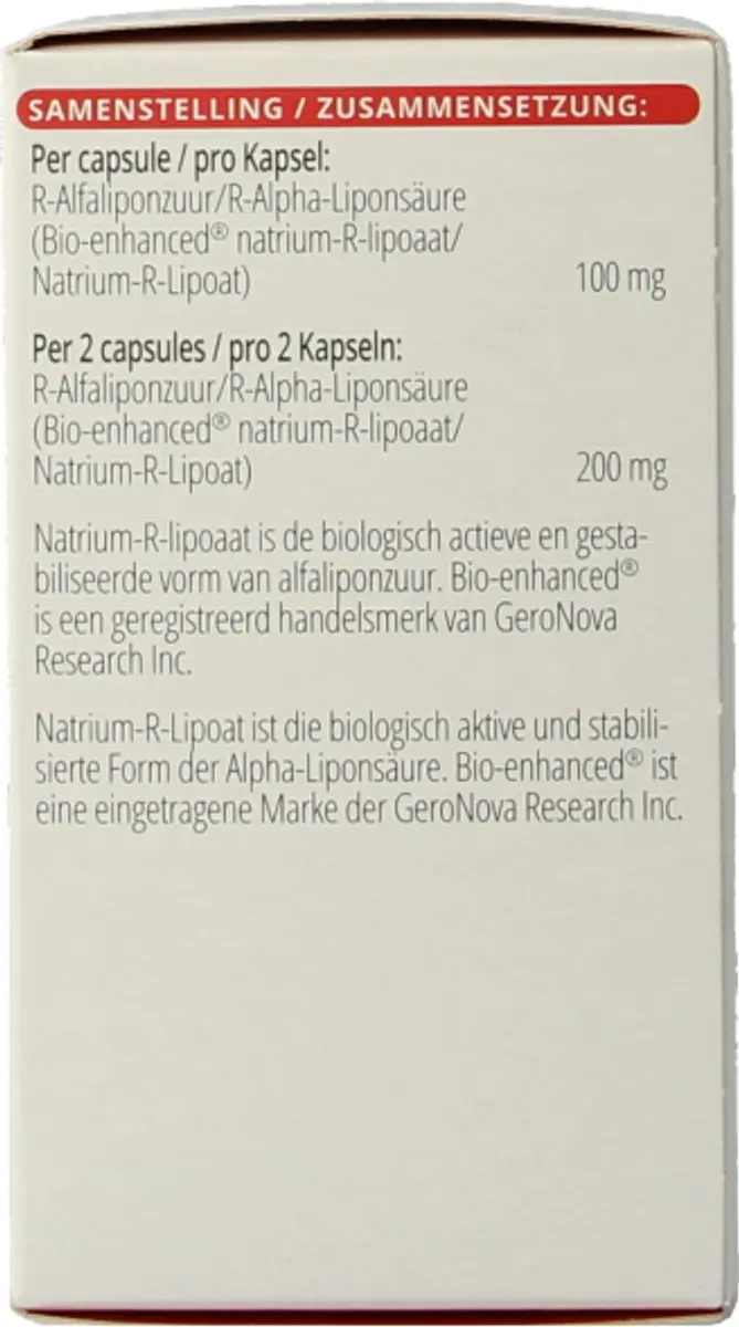 Vitals R-Alfaliponzuur 100mg - 100 Capsules