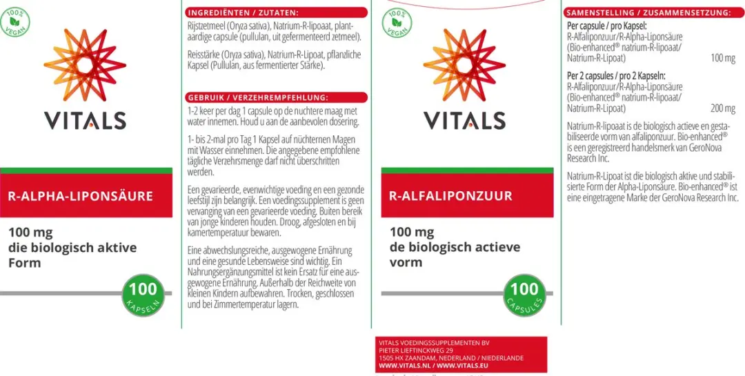 Vitals R-Alfaliponzuur 100mg - 100 Capsules