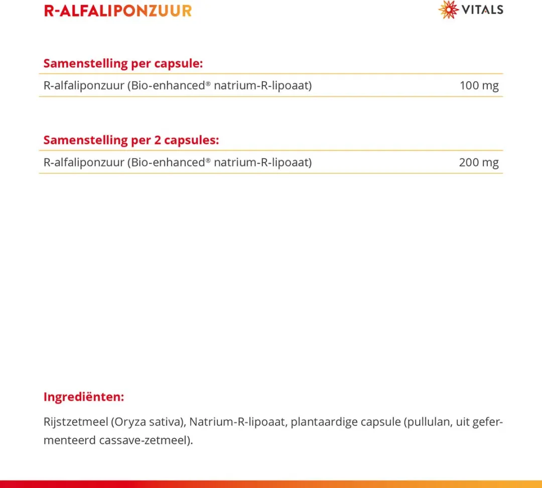 Vitals R-Alfaliponzuur 100mg - 100 Capsules