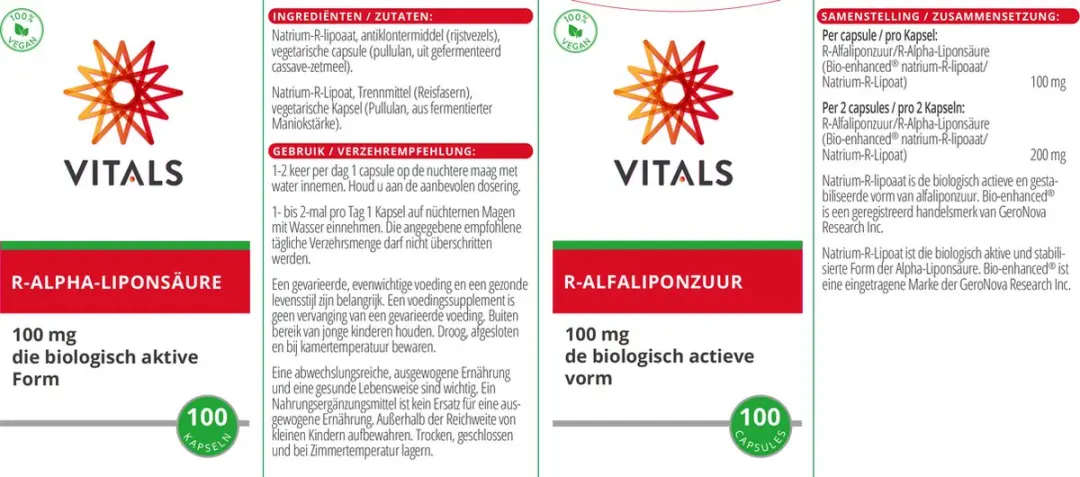 Vitals R-Alfaliponzuur 100mg - 100 Capsules