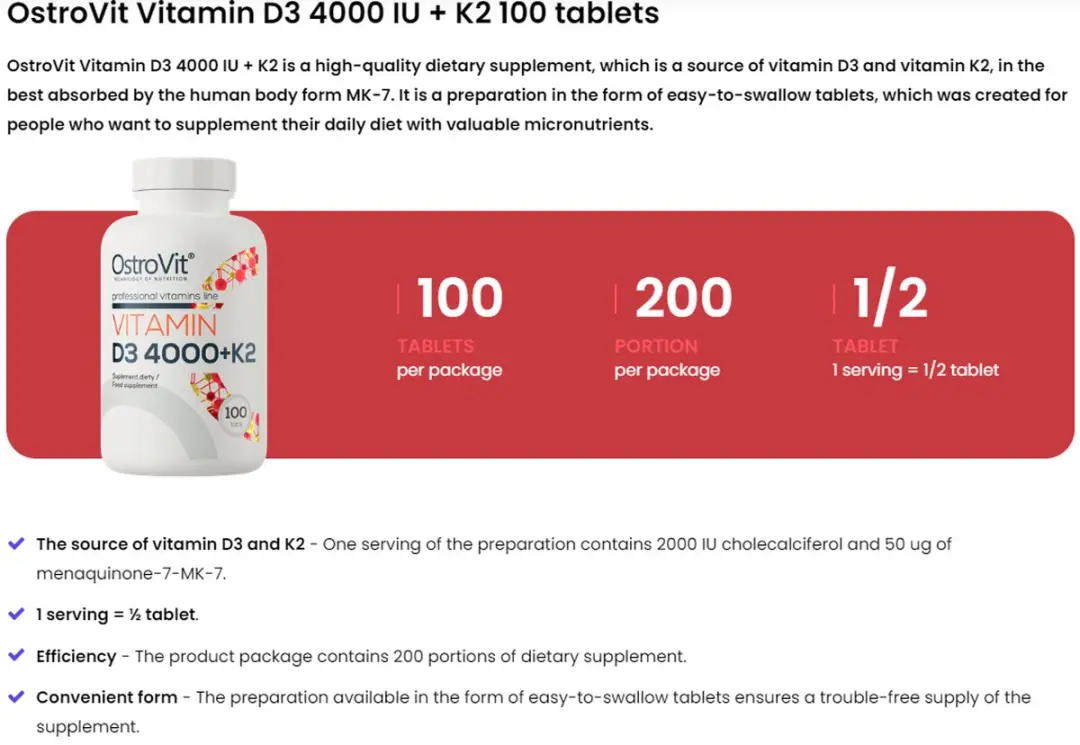 OstroVit Vitamine K2 200 MK-7 90 Tabletten