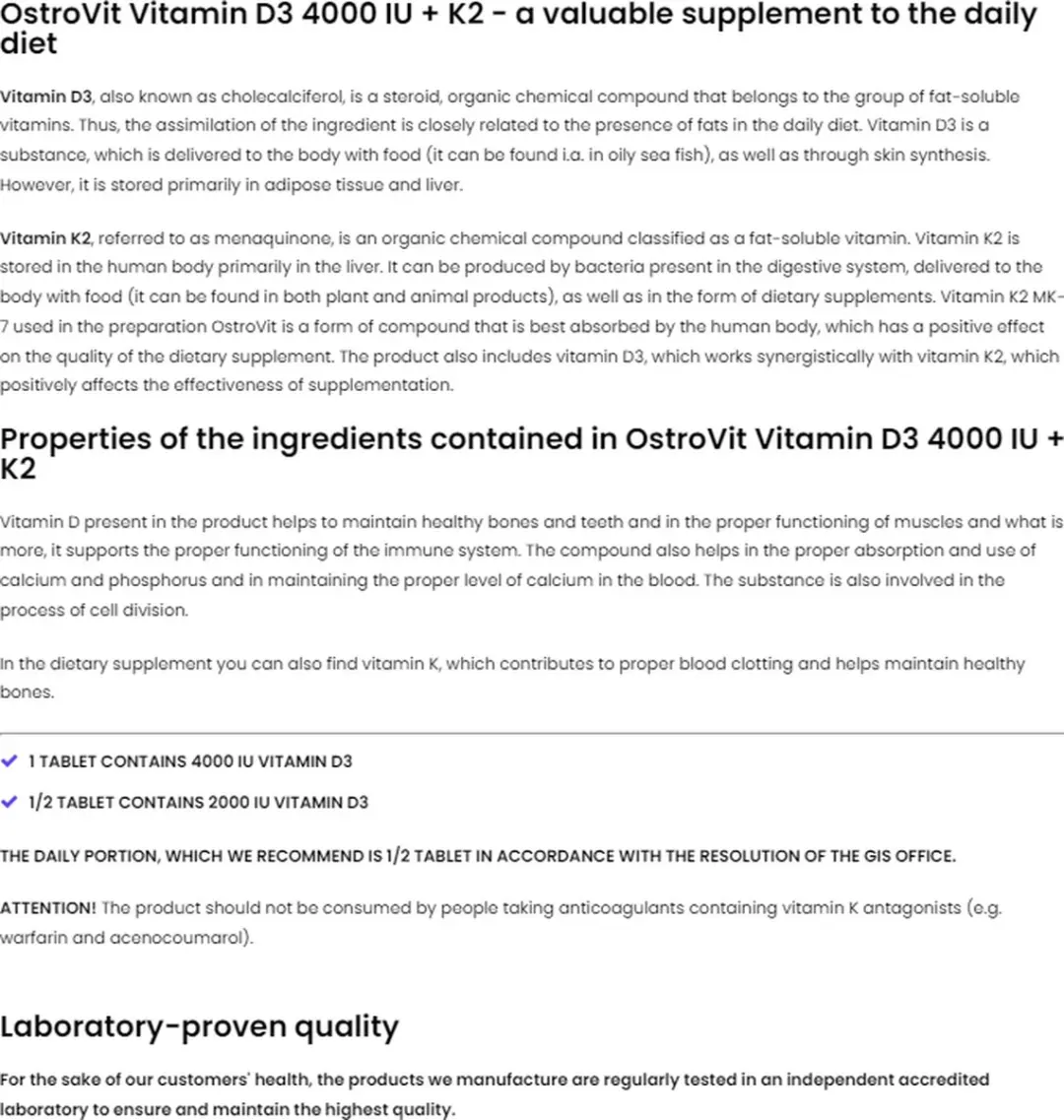 OstroVit Vitamine K2 200 MK-7 90 Tabletten