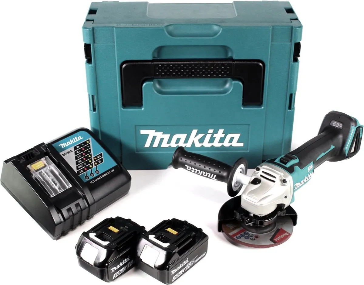 Makita DGA 504 RFJ Haakse Slijper 125mm - 18V - 2x 3.0Ah Accu + Lader