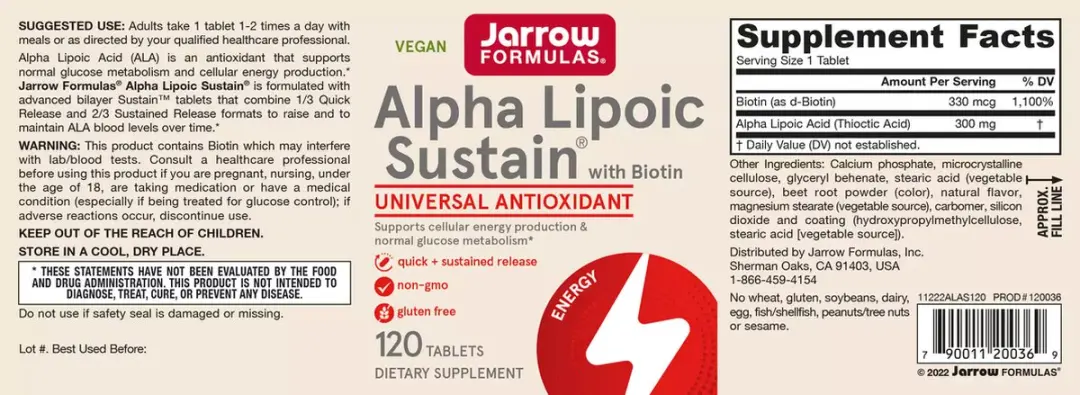 Jarrow Formulas Alpha Lipoic Sustain 300mg - 120 tabletten