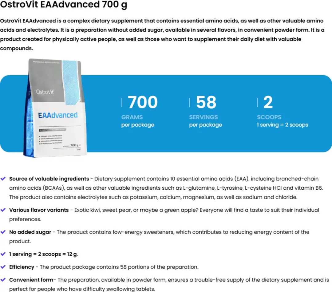OstroVit EAAdvanced 700g - Kiwi - Aminozuren & Mineralen