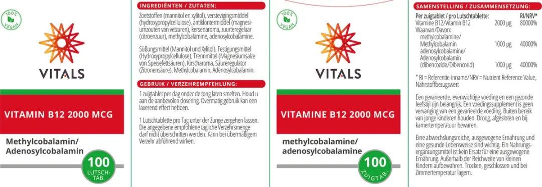 Vitals Vitamine B12 2000 mcg - 100 Zuigtabletten