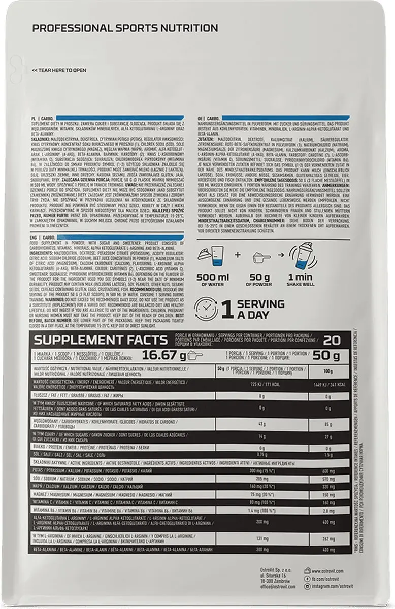 OstroVit Carbo 3000g - Sinaasappel