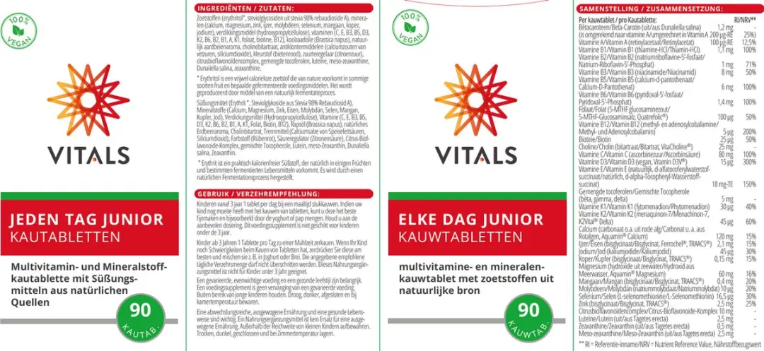Vitals Elke Dag Junior Kauwtabletten - 90 Stuks