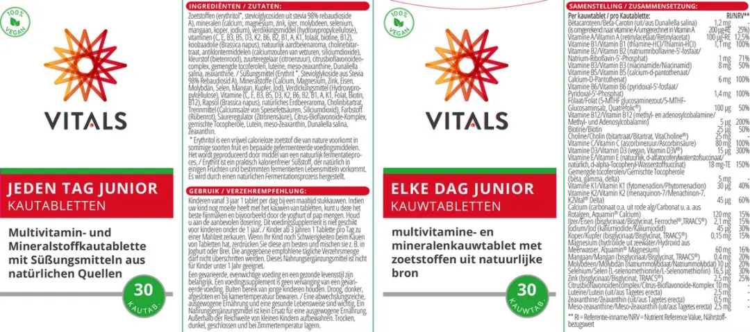Vitals Elke Dag Junior Kauwtabletten - 90 Stuks