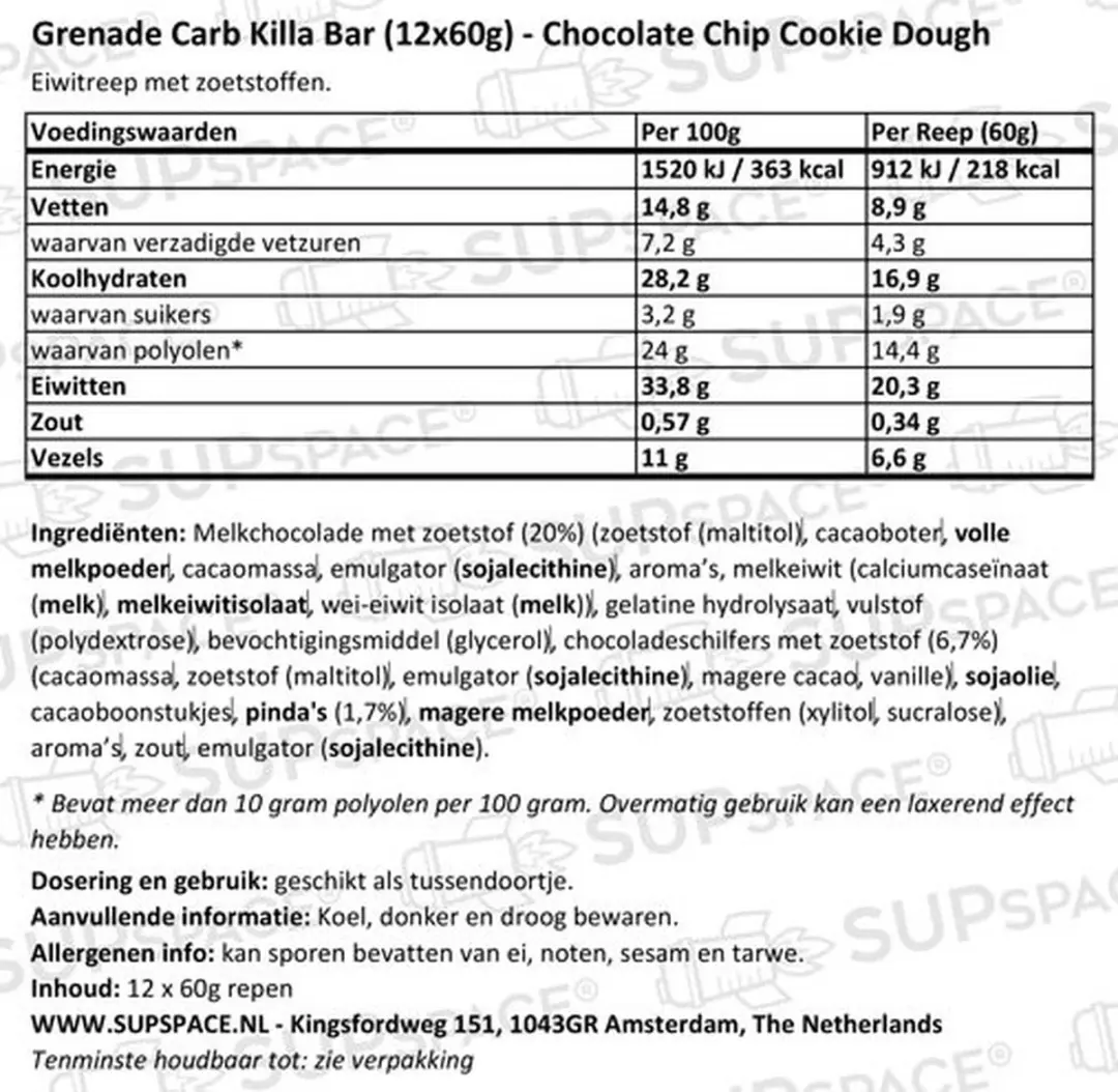 Grenade Protein Bar Choco Chip Cookie Dough - 12x60g