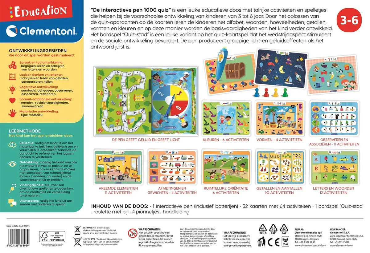 Clementoni Interactieve Pen 1000 Quiz 66893 - Educatief Speelgoed 3-6 Jaar