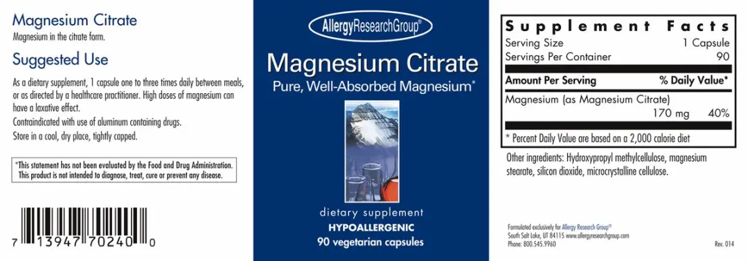 Allergy Research Group Magnesiumcitraat 90 Capsules