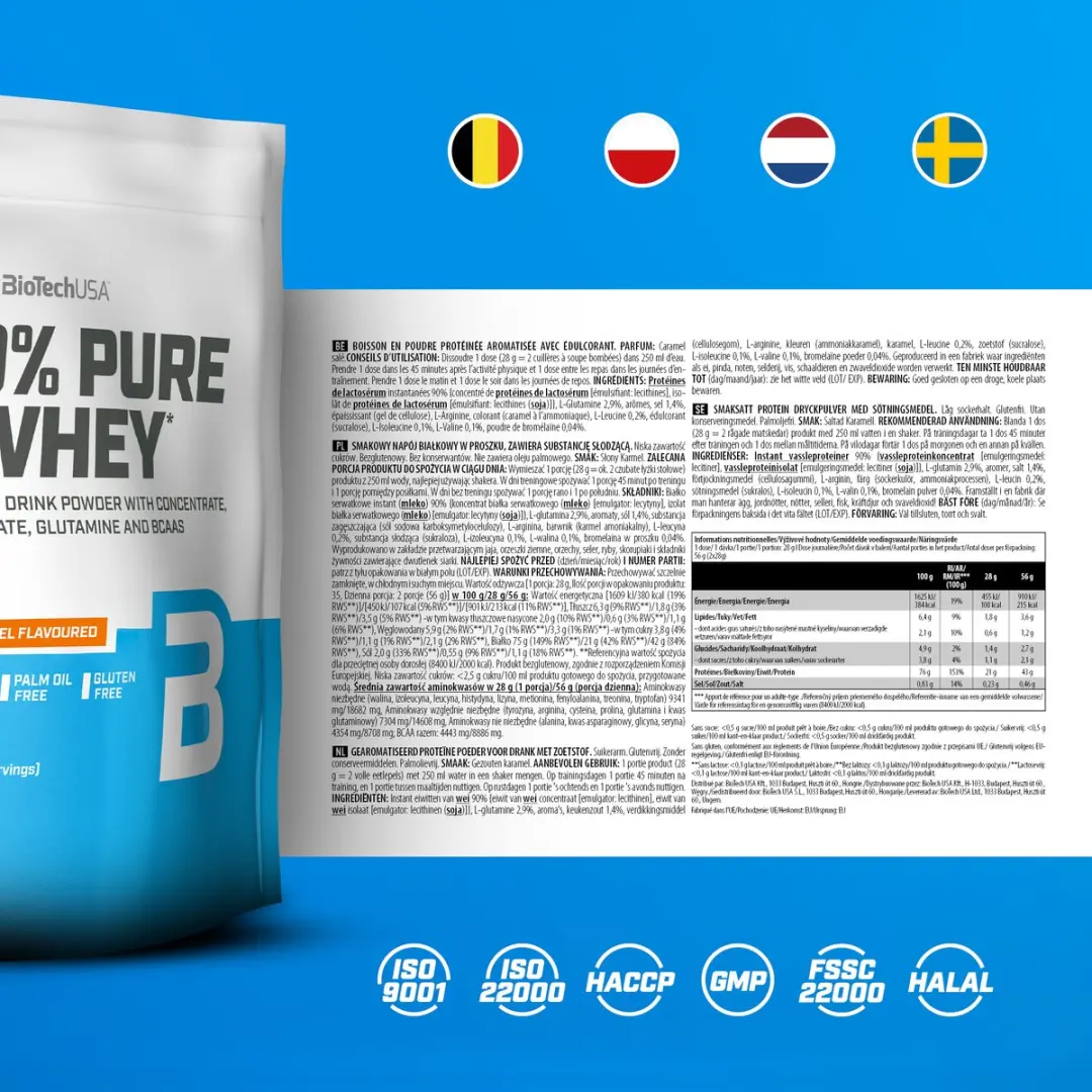 BioTechUSA 100% Pure Whey Eiwitpoeder 1kg - Gezouten karamel
