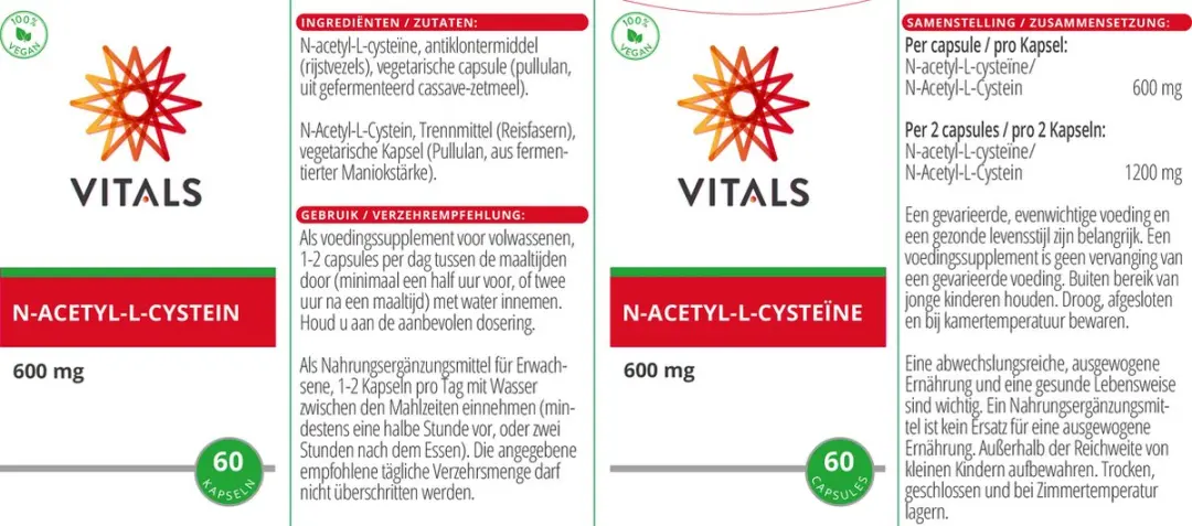 Vitals N-acetyl-L-cysteïne 600mg - 60 Capsules