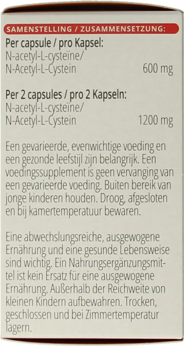 Vitals N-acetyl-L-cysteïne 600mg - 60 Capsules