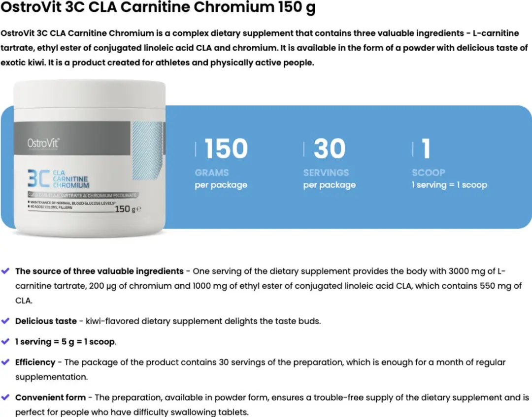 OstroVit 3C CLA L-Carnitine Chromium 150g - Kiwi