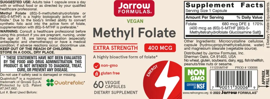 Jarrow Formulas 5-MTHF Methylfolate 400mg - 60 Stuks