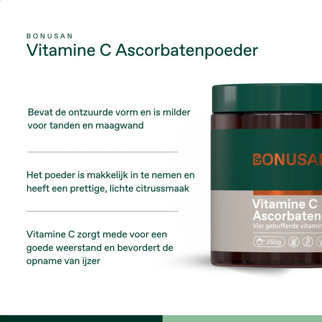 Bonusan Vitamine C Ascorbatenpoeder 250g - Met Calcium/Magnesium/Kalium/Zink