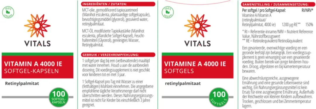 Vitals Vitamine A Retinylpalmitaat 4000IE - 200 Softgels
